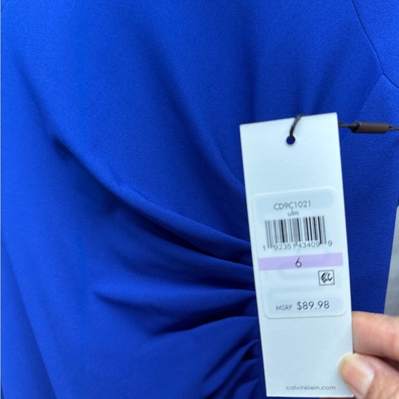 NWT Calvin Klein Royal Blue Midi Dress - Flattering Ruched side - Picture 3 of 8